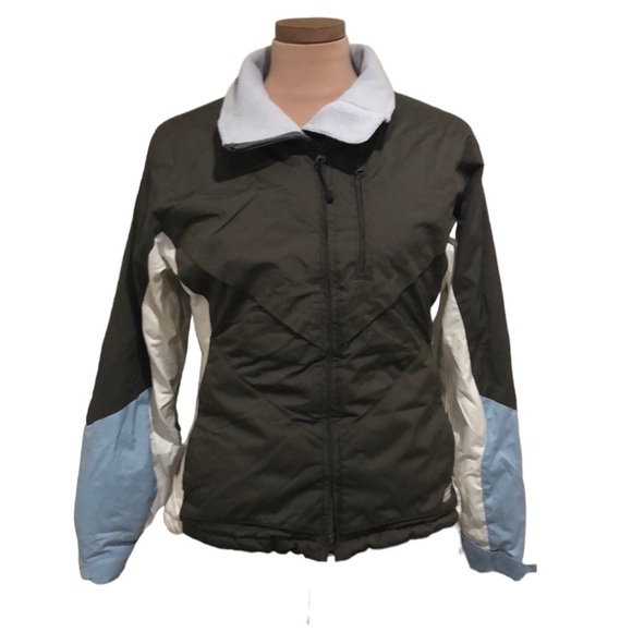 Turbine Insulated Snow Coat Size Small Olive Green White Baby Blue Colorblock - Picture 1 of 11